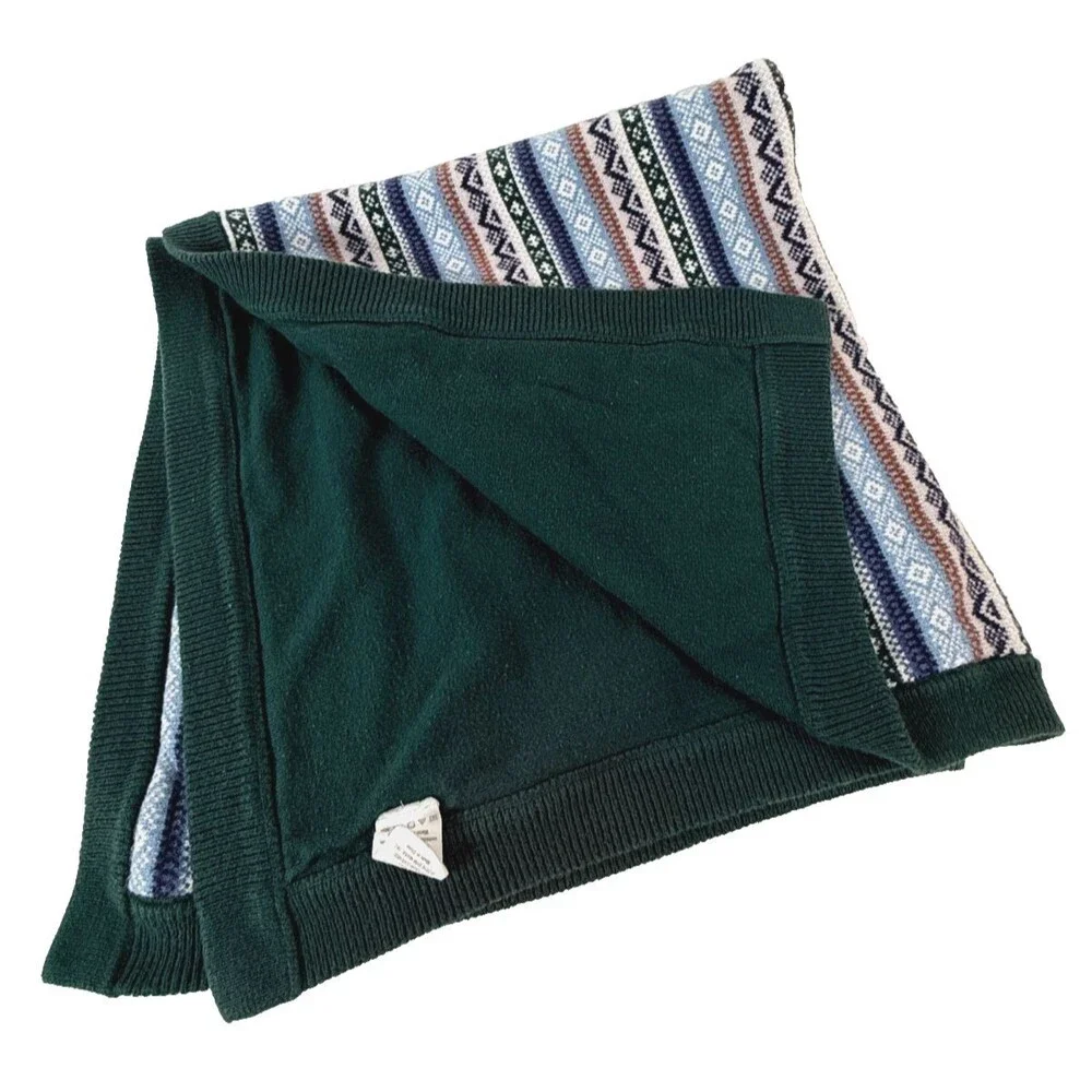 Gymboree Knit Baby Blanket Fair Isle Blue Green Stripes Designer Discontinued
